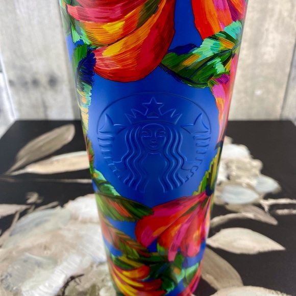 NWT Starbucks Farm Rio Limited Edition Blue Multicolor Banana Print Tumbler. - Picture 4 of 13